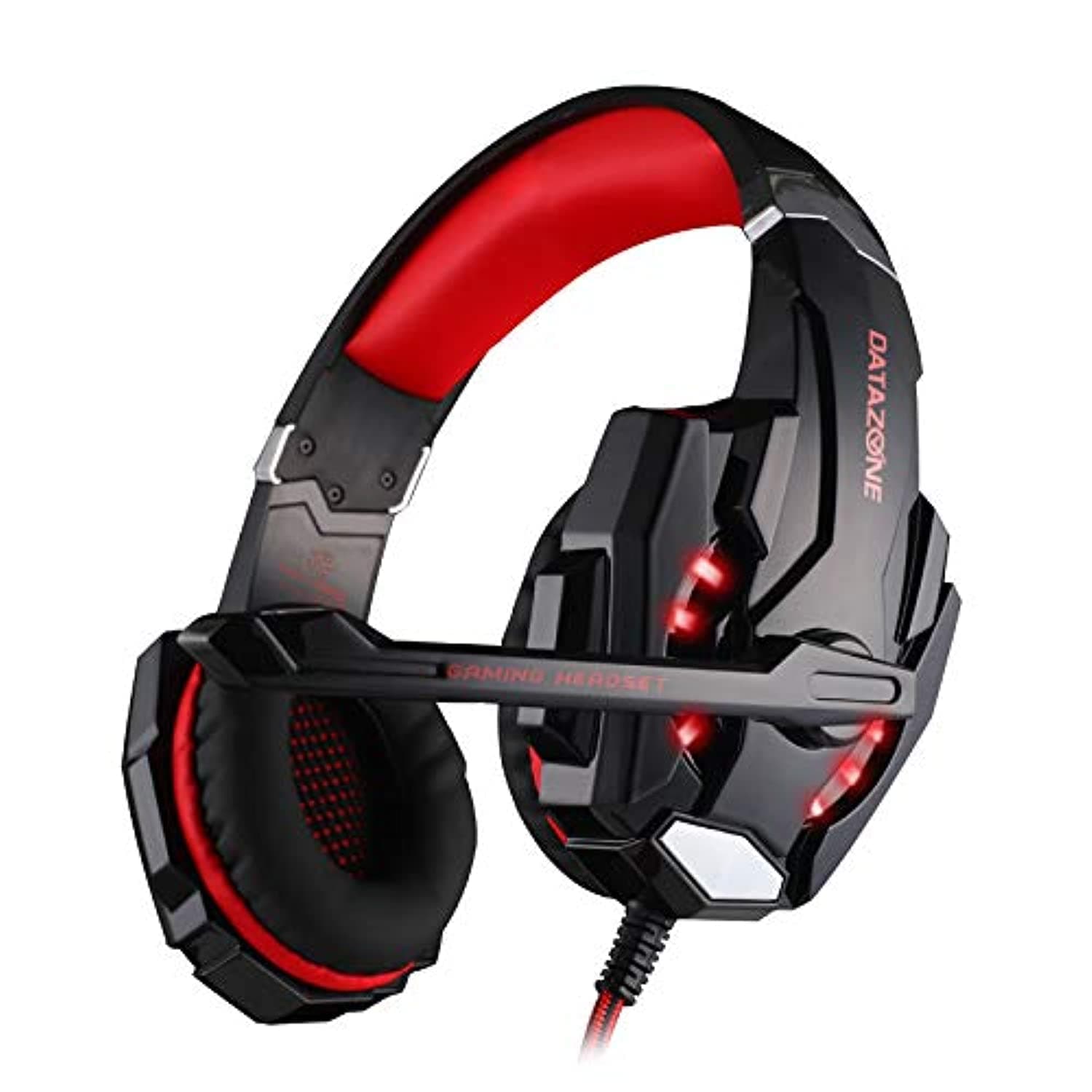 Datazone g9000 stereo gaming headset, for ps4, pc, xbox one controller, lde light, 3.5mm controller (red), medium, Wired