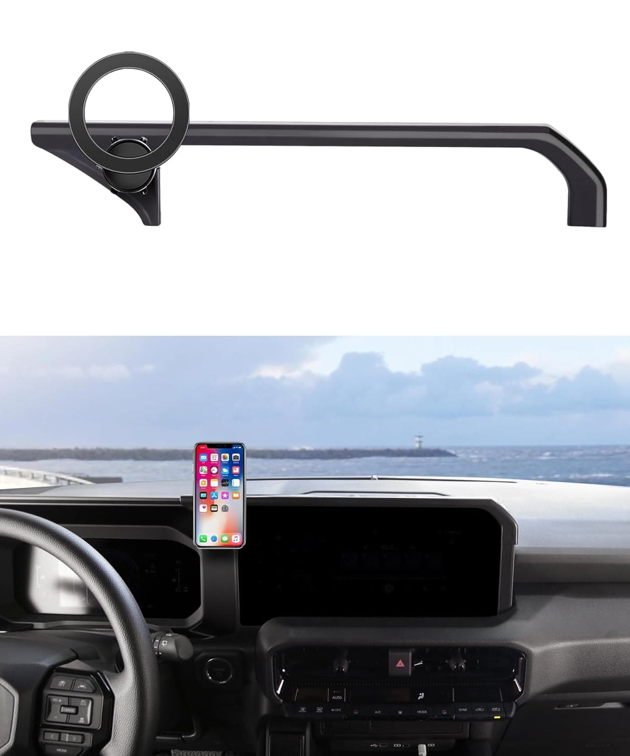 حامل جوال للسيارة من مازر ويلر لسيارة تويوتا لاند كروزر LC250 2024 2025 بمشبك ثابت للشاشة 8/12.3 انش، حامل موبايل دوار 360 درجة متوافق مع ماج سيف