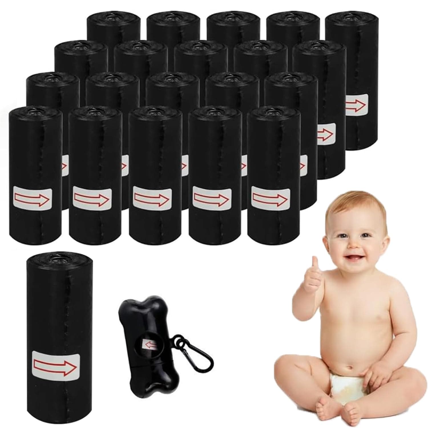 LinJie 300pcs Diaper Disposal Bag,20 Rolls Diaper Bag Refills,Biodegradable baby diaper bag/Thick And Portable/Equipped With a Dispenser/Suitable For Disposal Of Baby And Pet Feces Bags（Black)