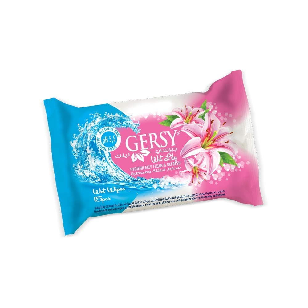 GERSY Wet Wipes – Lily Scent – Soft & Skin-Loving Formula – 15 Wipes - (BY Al Emlaq)