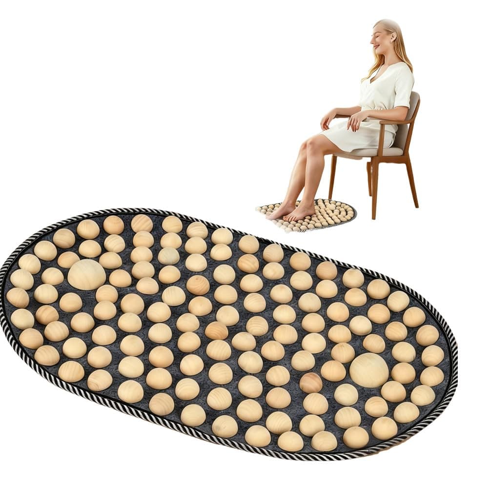Ergonomic Wood Foot Acupressure Mat, Foldable Portable Pressure Point Reflexology Massage Pad, Anti Fatigue Office Standing Desk Stand Up Pad for Feet Relax & Soreness Relief