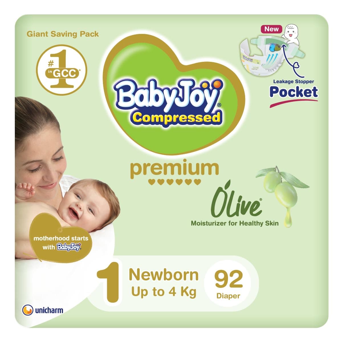 BabyJoy Olive Tape Diaper, Size 1, Newborn, 0-4 Kg, Giant Pack, 92 Diapers
