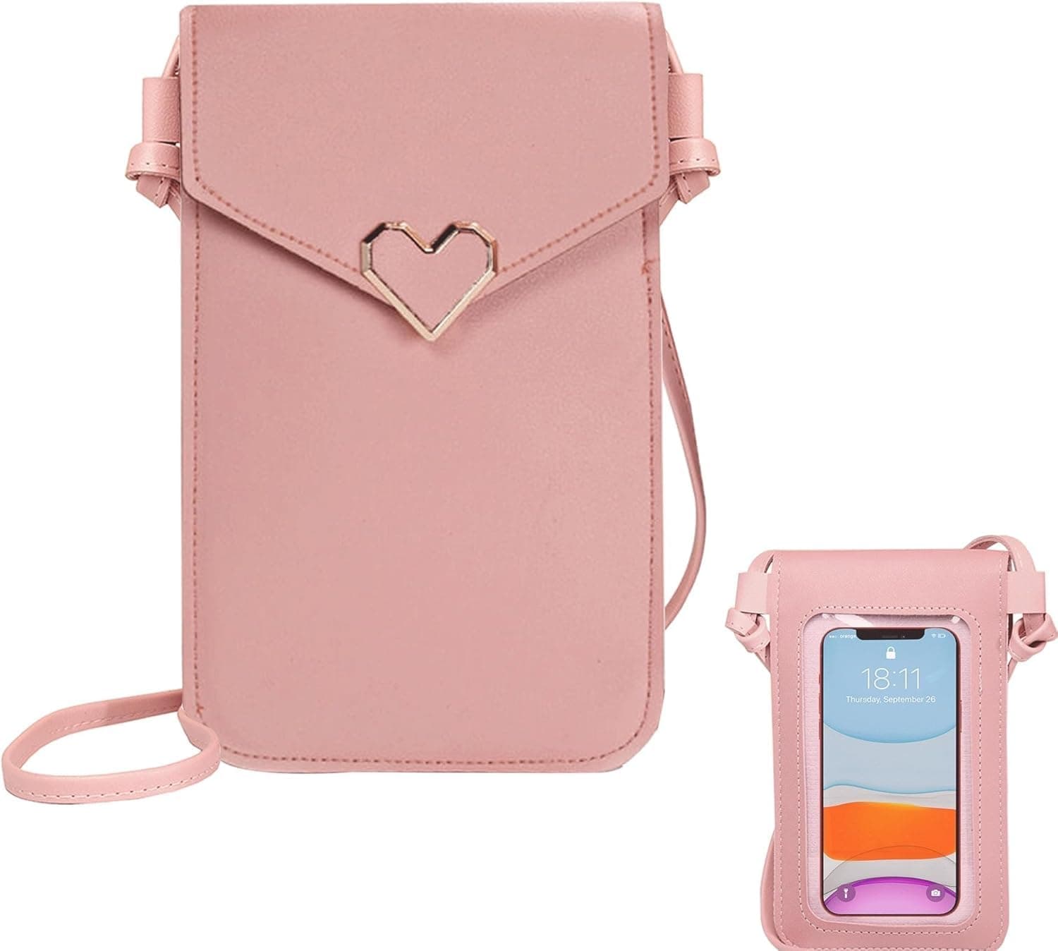 شنطة جوال كروس من اكس سبرينج، مصنوعة من جلد البولي يوريثين مع فتحة امامية شفافة ومتعددة للبطاقات، شنطة موبايل عصرية للنساء مع حزام كتف لبطاقات المفاتيح والجوال