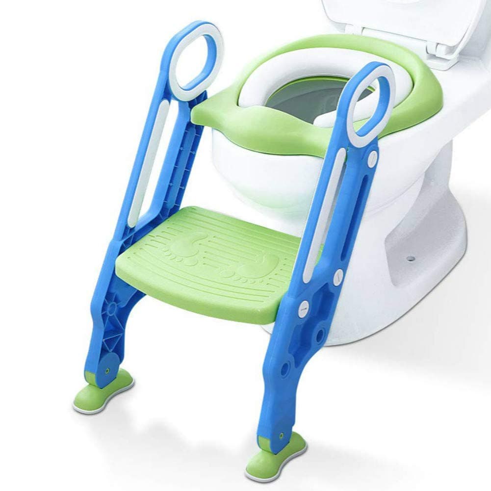 3in1 Kid's Potty Toilet Trainer Seat with Step Ladder Adjustable with Handles Padded Seat Non-Slip Wide Step Baby's Toddler Toilet Seat