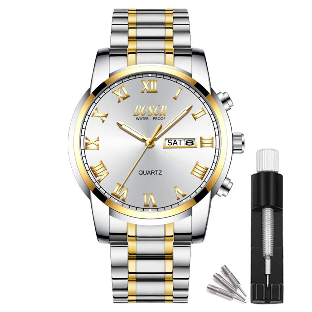BOSCK Watches for Men,Analog Mens Watch 42mm Large Face Easy Read Stainless Steel Business Watch,Luminous Classic Luxury 30M Waterproof Mens Wrist Watches