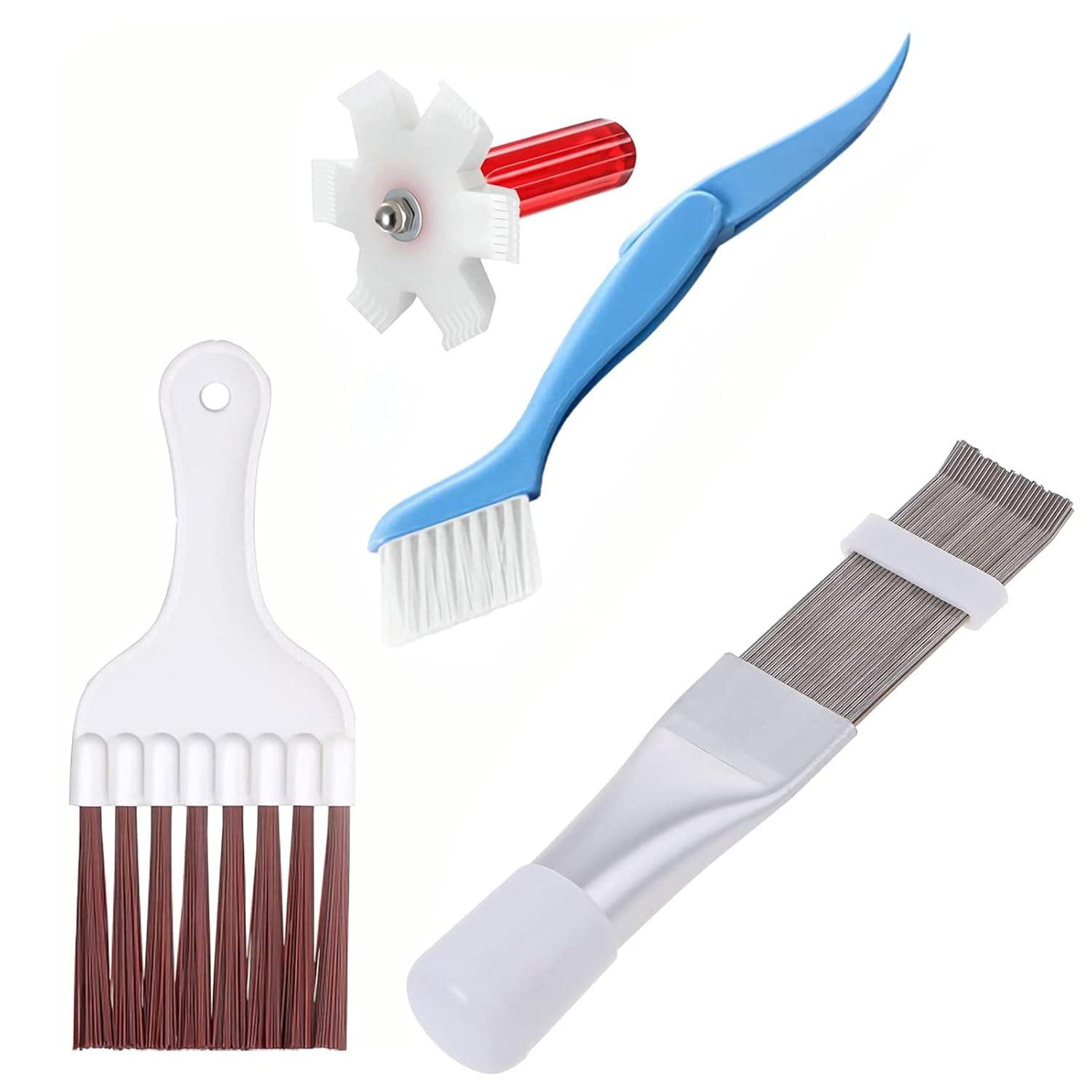 Morelian 4pcs Air Conditioner Condenser Fin Cleaning Brush and Comb Set Fin Cleaner Fin Straightener Refrigerator Coil Cleaning Whisk Brush Folding Brush HVAC Maintenance Evaporator Radiator Repair Cl
