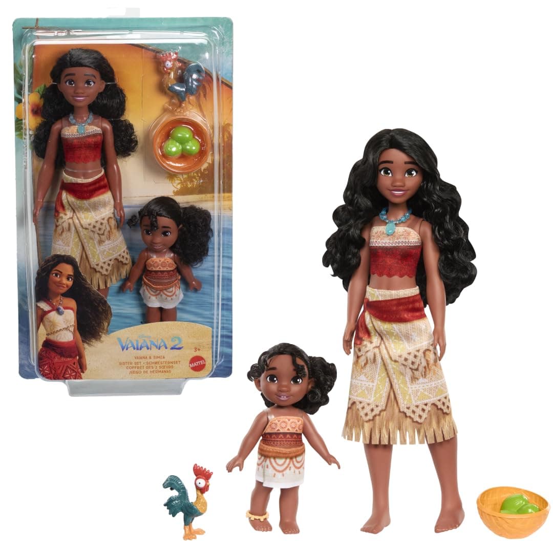 Mattel Disney Vaiana 2 Toys Nurses Set with 2 Fashion Dolls in Famous Look, Pet Heihei, Coconut and Basket Accessories Inspired by the Movie JBT66