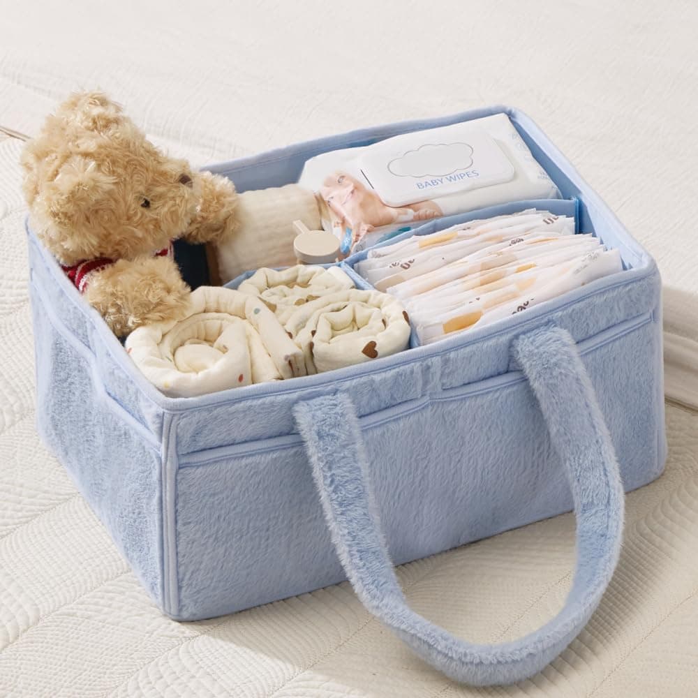 luxury little Soft Baby Diaper Caddy Organizer, Nursery Storage Basket with Removable Divider, Portable Baby Diapers Basket, Gift for New Parent, Baby Shower, Newborn Must-Have Essentials, Baby Blue