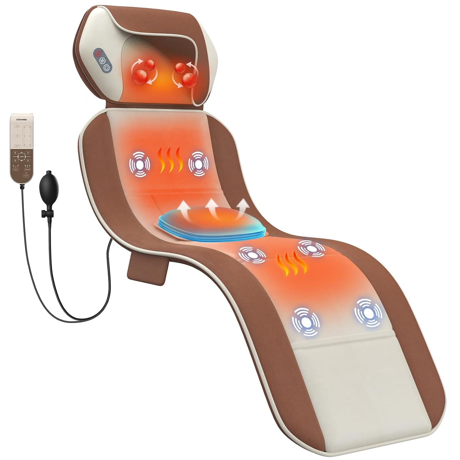Full Body Massage Mat with Warmth, Back Massage Pad, Lumbar Traction & Relaxation, Full Body Heating, 4 Massage Modes & 6 Quieter Motors, Adjustable Waist for 1.5m-1.8m, Foldable and