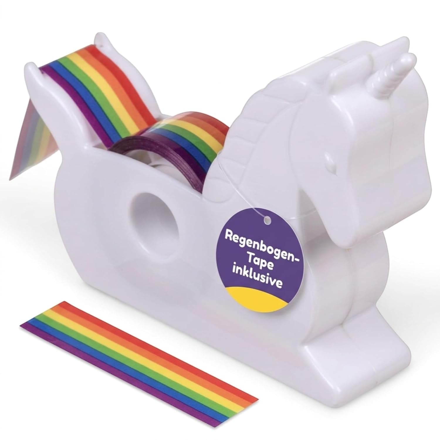 MIJOMA Unicorn Tape Dispenser - Magical Office Aid with Rainbow Tape, White Plastic, Ideal for Gift Wrapping & Crafts, 10 x 9 x 3 cm