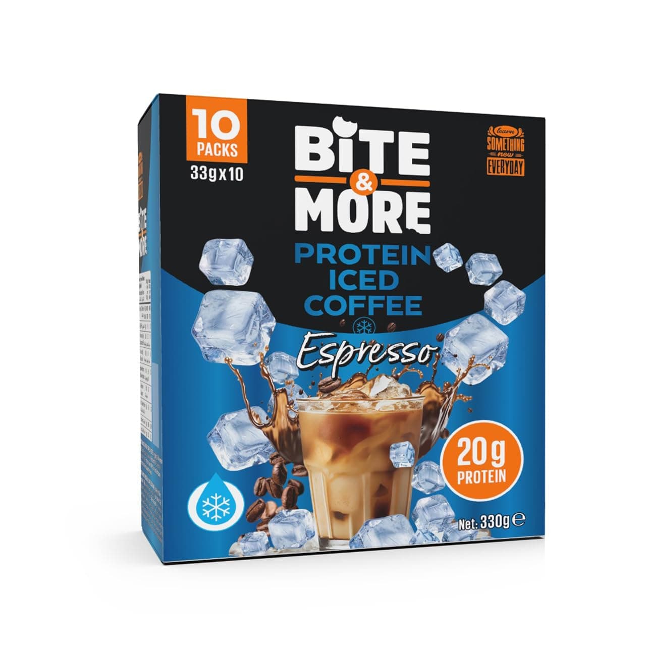 Bite & More High-Protein Iced Coffee - Espresso Flavor Energy Boost, Gluten-Free Drink Mix, 330g (10 Sachets of 33g Each)