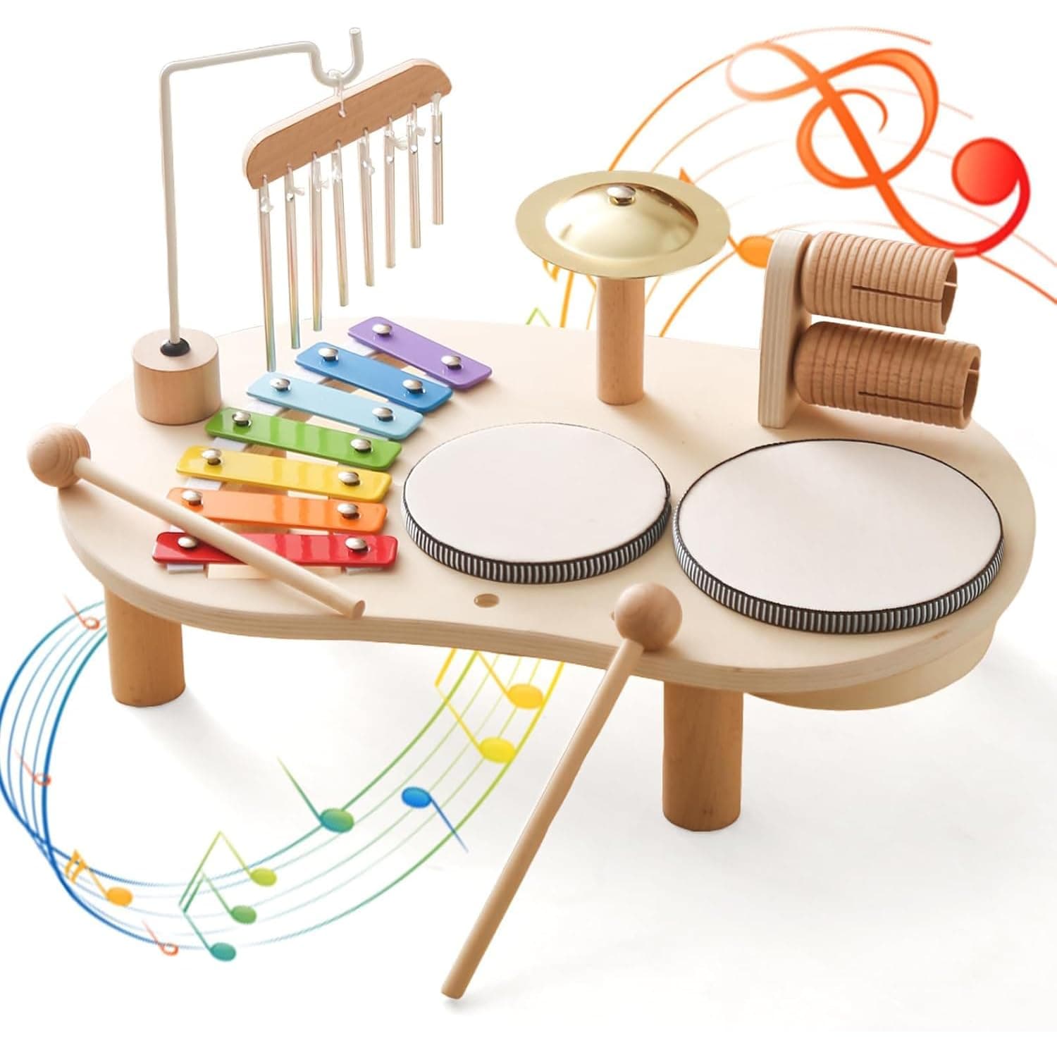 Kids Drum Set for Kids Musical Instruments, 7 in 1 Baby Wooden Multifunctional Instrument Toy, Musical Toy Montessori Xylophone Drum Instruments Kit Toys for Toddlers Boys Girls Months Birthday Gifts