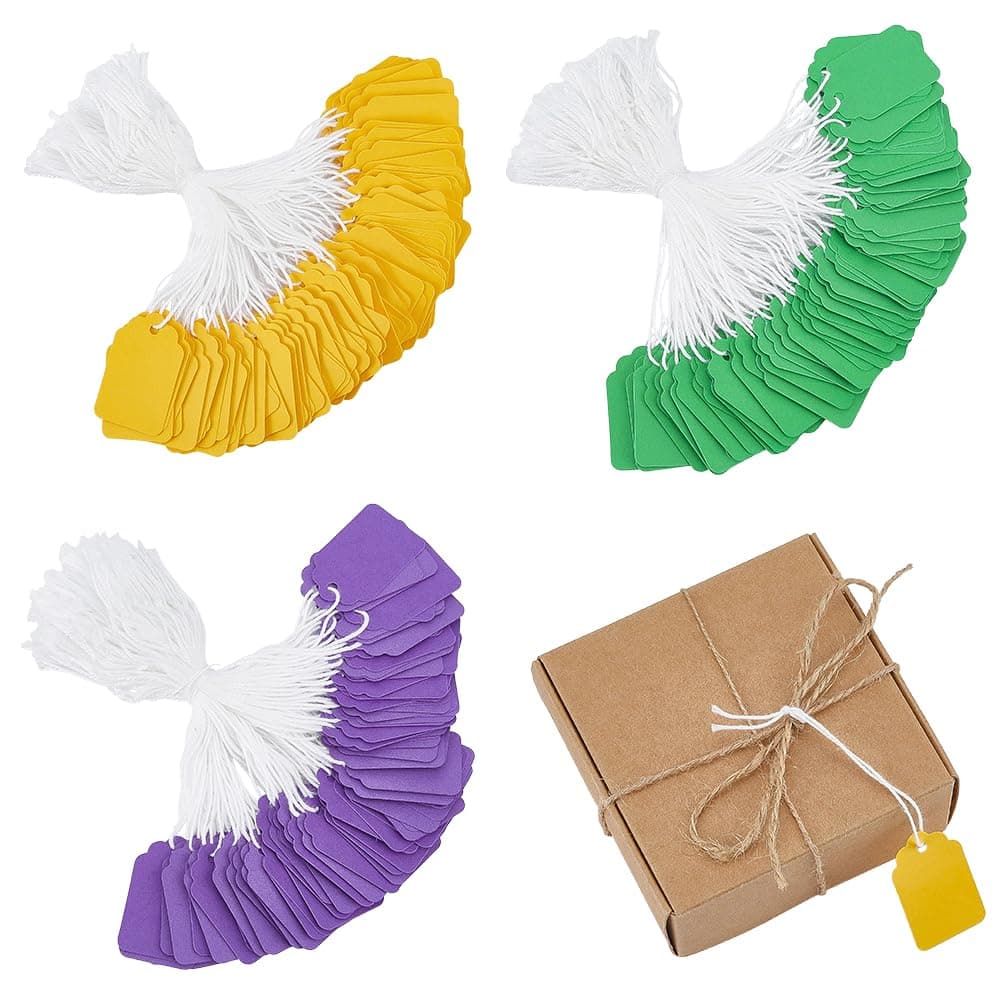 CRASPIRE 300Pcs 3 Colors Price Tags Blank Paper Price Tags with Thread Writable Jewelry Price Display Tag 1.38 x 0.86inch for Hanging Pricing Clothing Jewelry Gifts Wrapping Hang Merchandise Marking