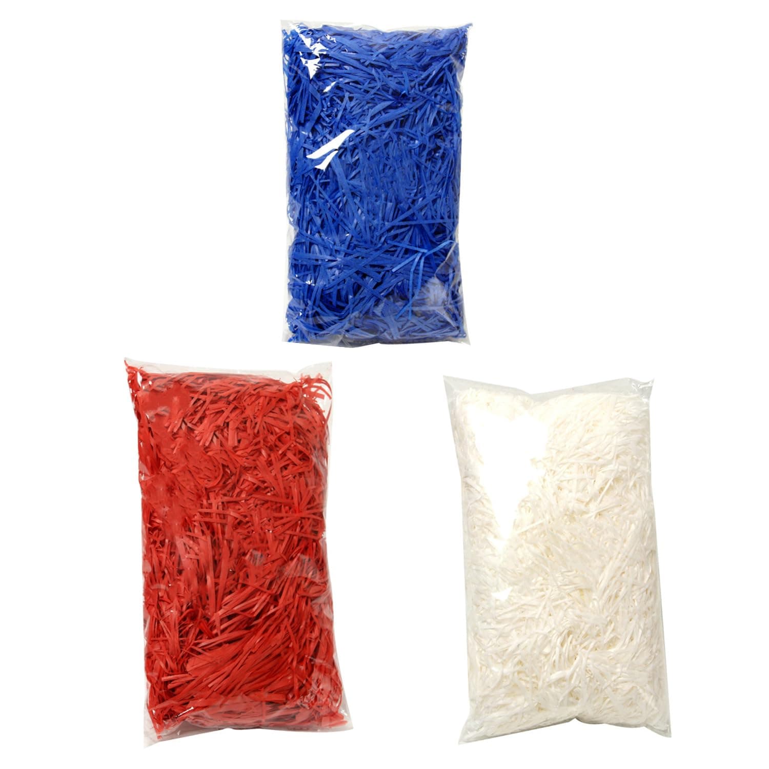 JINZOFLY Raffia Paper Shreds, 300g Shredded Paper for Gift Box, Crinkle Cut Paper Shred Filler for Gift Wrapping & Basket Filling(Red, white, blue)