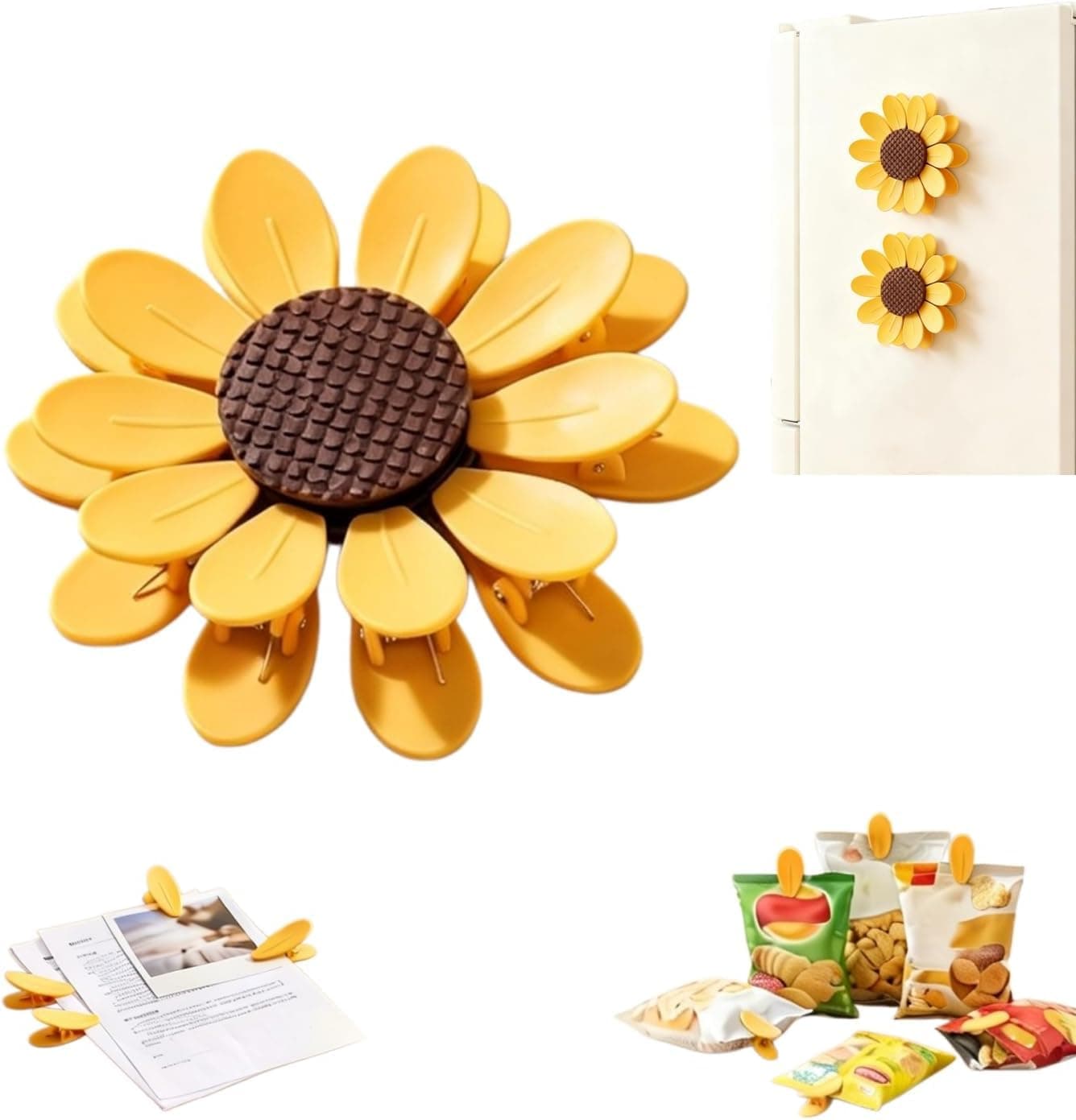 Tazweeq 2Set Sunflower Chip Clips, Magnetic Petal Clips, Set of 10 (Yellow)