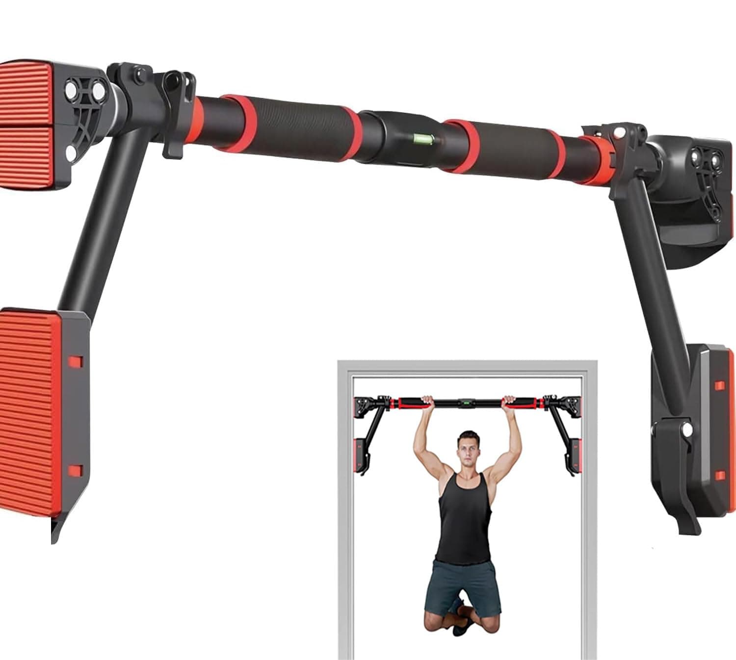 Pull Up Bar for Doorway, Width Adjustable Chin Up Bar-No Screw, Multi-Functional Suitable for Home Gym Fitness Exercises with Level Meter, Upper Body Workout Bars 880LBS