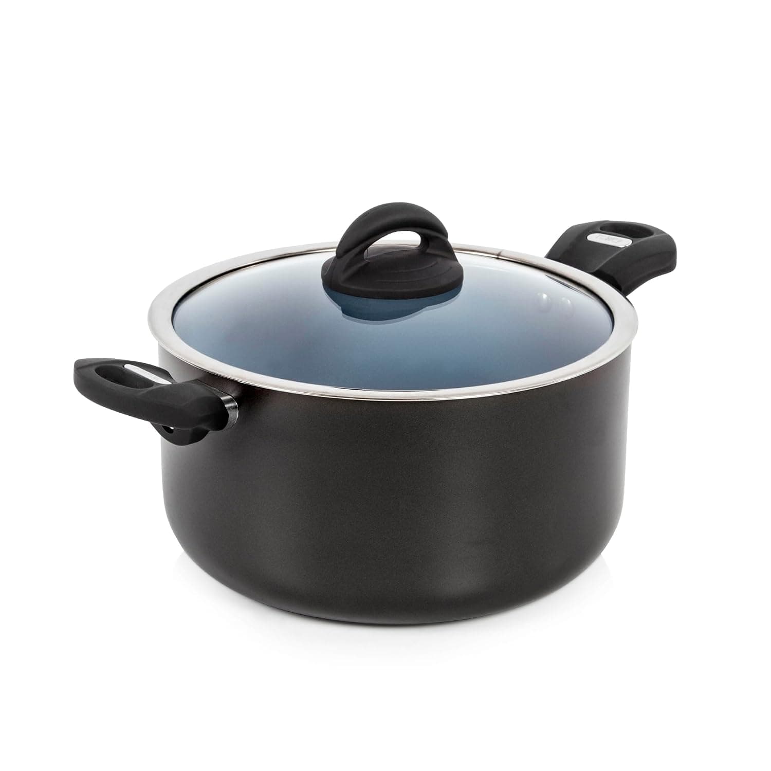 Tower Cerasure 5.8L (24cm) Aluminium Non-Stick Ceramic Casserole Dish with Glass Lid | Healthy Cooking Pot | All Kitchen Stovetop Compatible | Dishwasher Safe | PFOA Free Cookware Pan | Graphite Grey