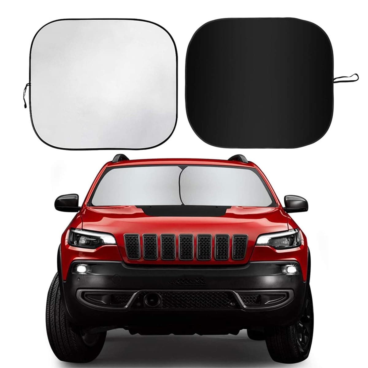 ECVV 2PCS Car Windshield Sun Shade with Storage Pouch Foldable Car Front Window Sunshade Auto Sun Visor Blocks Max UV Rays and Cool Car Interiors (Flat Size (2 panels):148 x 61 cm S)