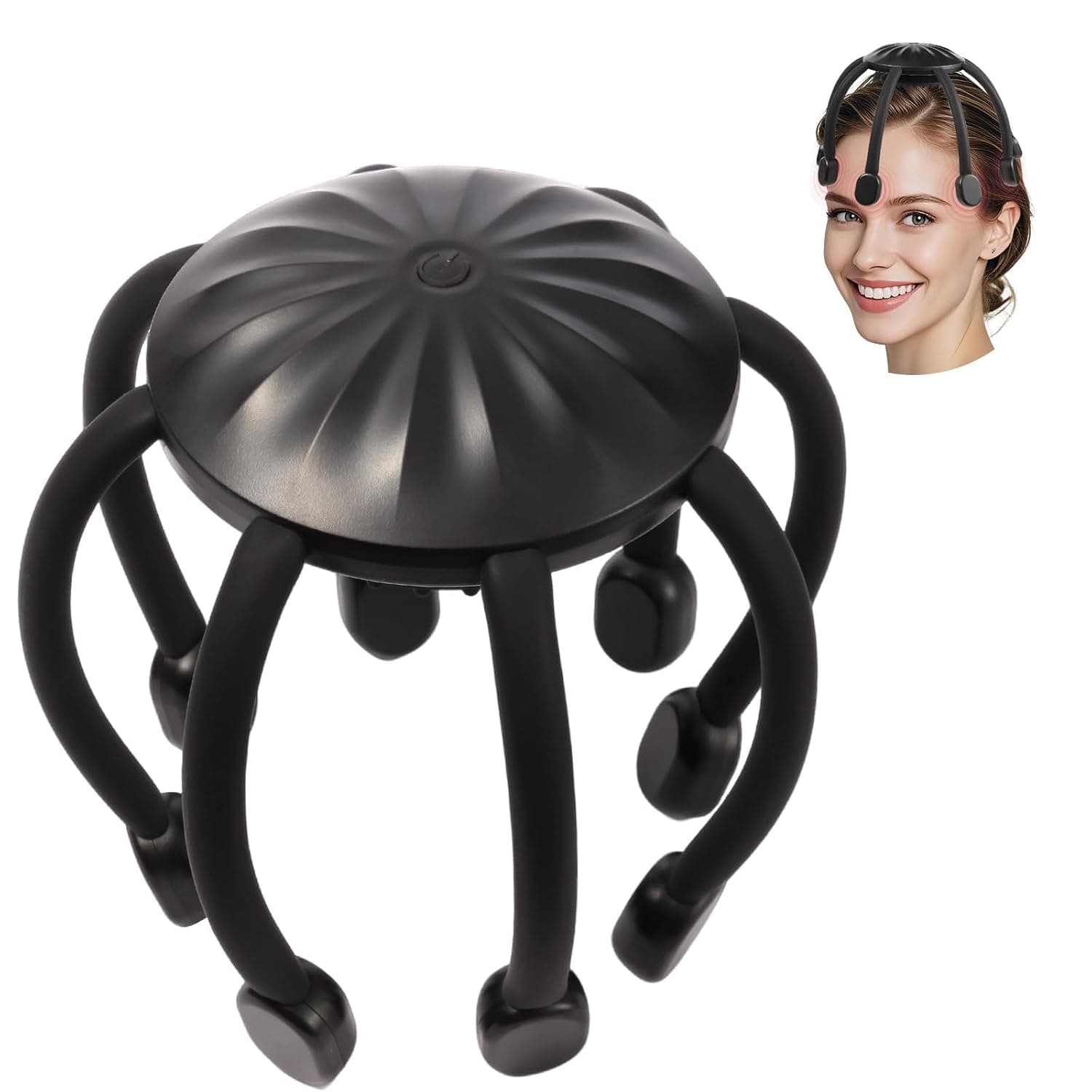 Electric Scalp Massager, Automatic Octopus Head Massager with 8 Massage Heads, 4 Modes and 360° Massage Design, Promotes Relaxation, Soothes Tension & Tiredness, Improves Sleep (Black)