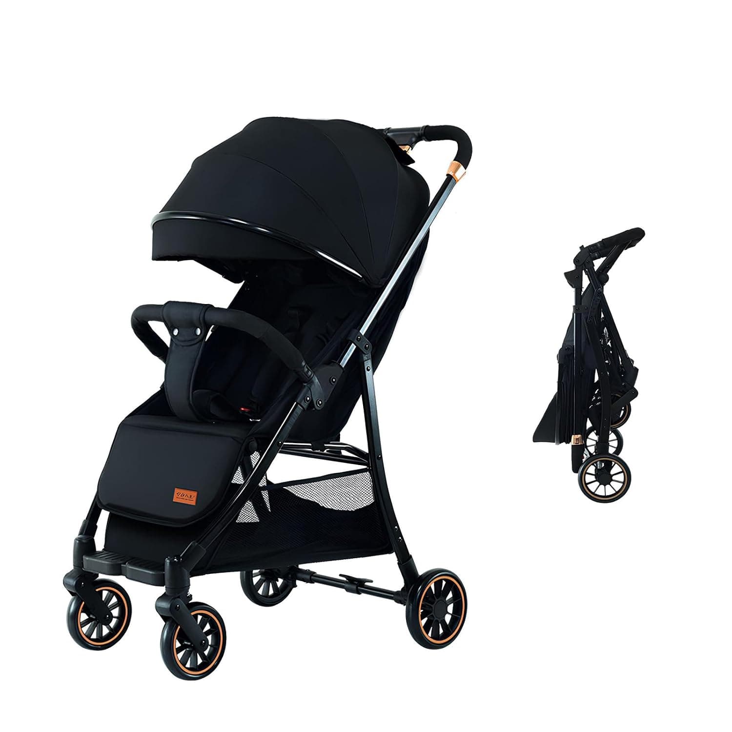 HOTSUAE Lightweight Stroller,Foldable Baby Stroller, 0-3 Year Old Baby Travel Stroller With Storage Basket, Four-Wheel Suspension, One Click Folding, Can Sit Or Lie Down, 5-Point Seat Belt, Black