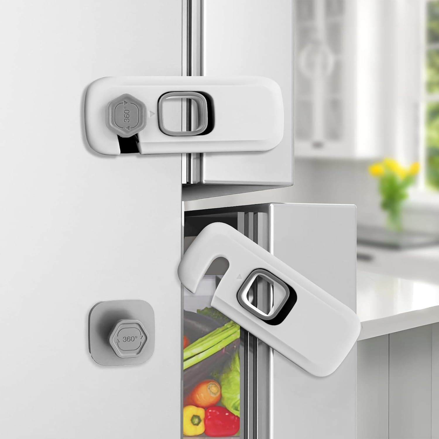 5 Pack Childproof Refrigerator Lock,Cupboard Locks for Children,Freezer Lock Apply to Max 1"(25mm) Sealing Strip,Cabinet Cupboard Lock for Toddlers,Easy to Install,No Tools Need or Drill,Grey