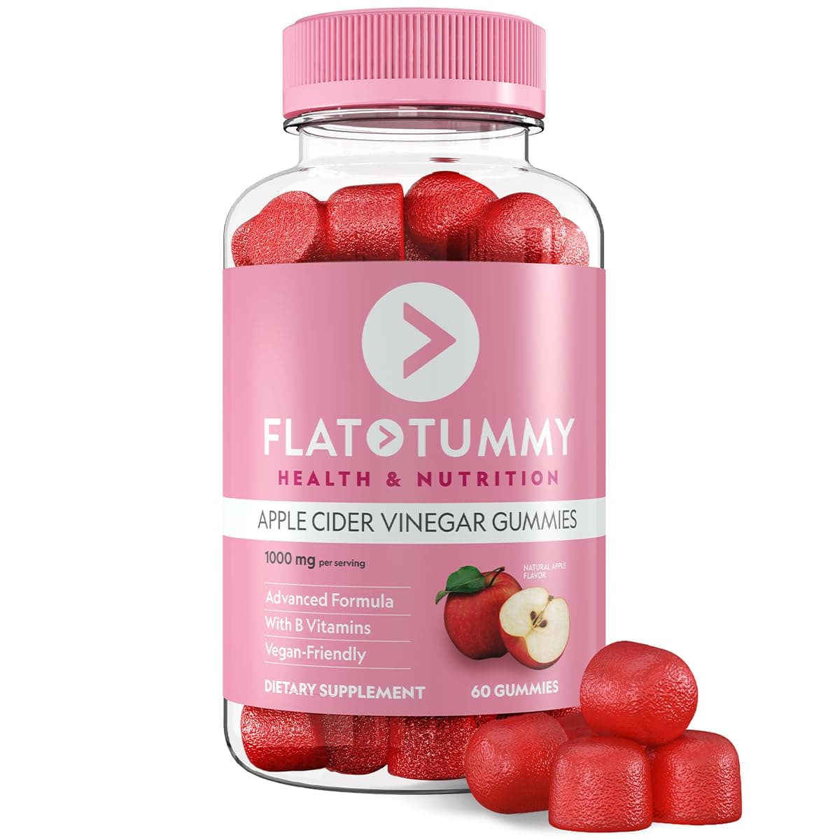 Flat Tummy Apple Cider Vinegar Gummies, 60 Count – Boost Energy, Detox & Support Gut Health – Vegan, Non-GMO – ACV Gummies with Mother - Made with Apples, Beetroot, Vitamin B9, Vitamin B12, Superfoods