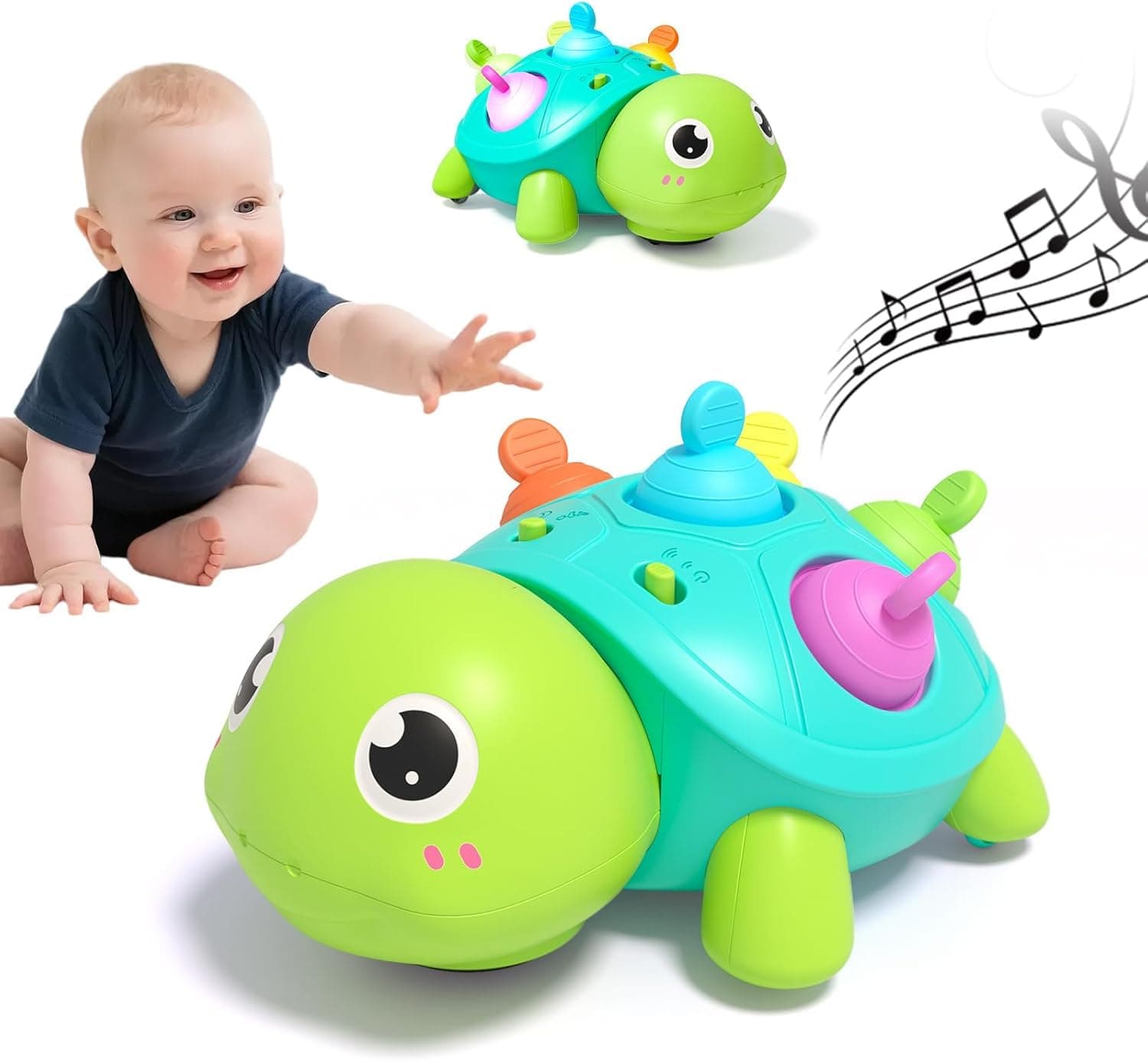 JoyPlus Musical Crawling Turtle Baby Toy for 6-12-18 Months, Light-Up Tummy Time Sensory Montessori Early Learning & Motor Skill Toy for Infants, Baby Musical Toys Gift for 1 2 3 Year Old Boys Girls
