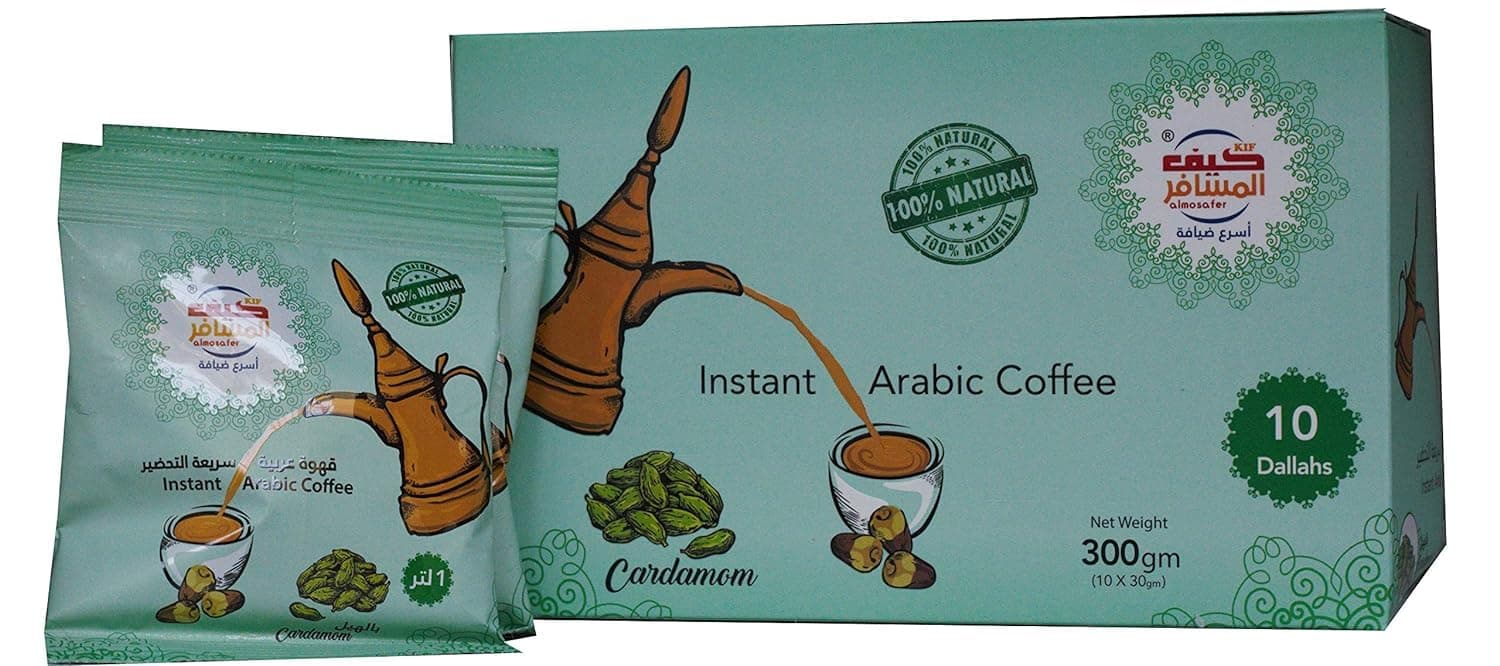 Kif Almosafer Instant Arabic Coffee With Cardamon, 10 Sachets - Pack of 1, Green