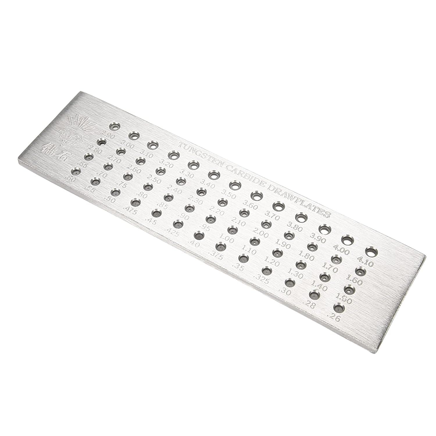 Fabater Tungsten Carbide Wire Drawplate, 52 Round Holes 0.26-4.10mm, Jewelry Making Draw Plate Tool, Solid Steel Durable, Portable Craft Wire Drawing Plate
