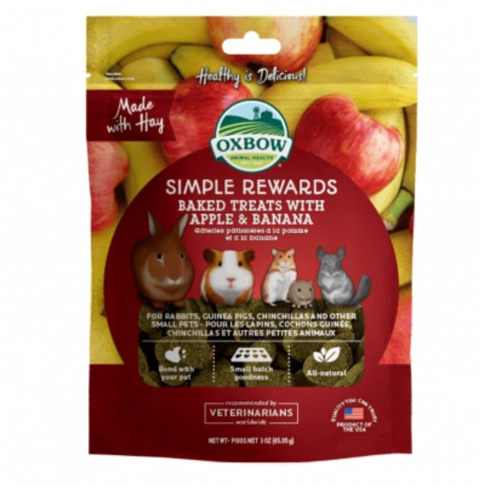 Oxbow Simple Rewards Apple Banana Treats, Timothy Hay Guinea Pig & Bunny Treats, Pet Snack, Made with Oxbow Guinea Pig Hay, Made in USA, Timothy for Rabbit, 3 oz Bag | Timothy Hay, Bunny Treats, Hamster Treats, Chinchilla, Guinea Pig Snack, Rabbit Enrichment, Rabbit Accessories, Essentials