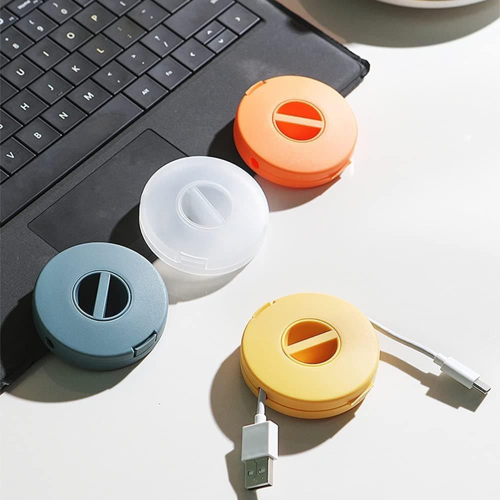 4 PCS Portable Cable Winder,4 Colors Round Travel Cord Organizer Keeper Box, Retractable Cable Holder.