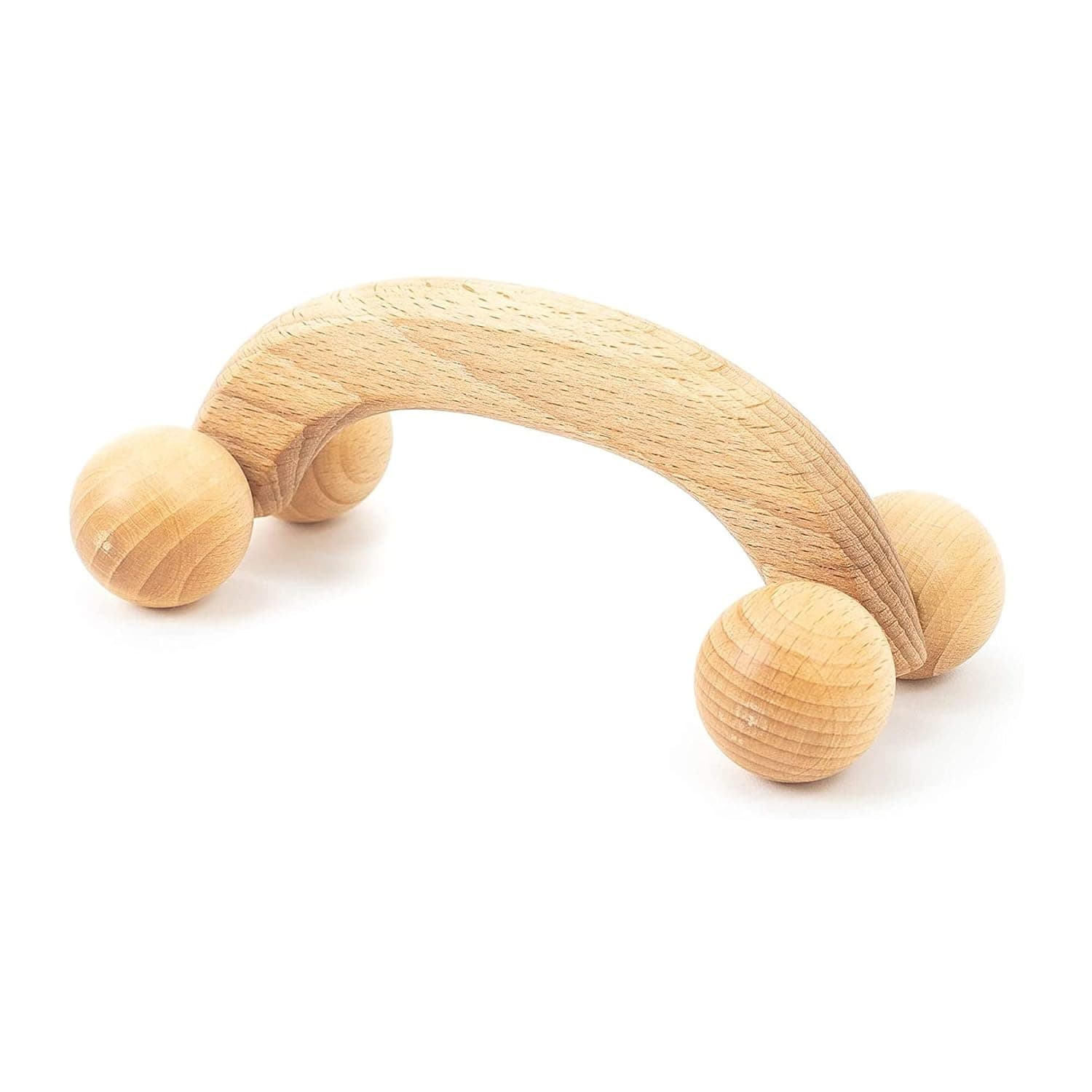 Tazweeq 7x3 Inch Wooden 4 Ball Massage Roller, Handheld Back Neck Muscle Relaxation Tool, Smooth Roller for Body Tension Relief