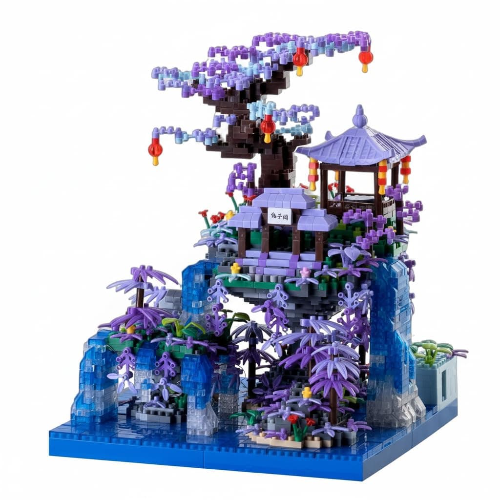 Chinese Architecture Micro Building Blocks Set, Creative Building Set Toys Gifts for Adults and Kids Age 14+, Purple Cherry Bblossoms Collection Model for Display (2500+ PCS)