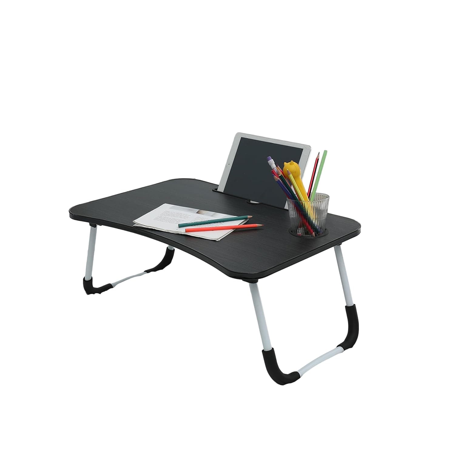 Lawazim Foldable Laptop Desk - Grey - Portable Bed Table with Cup Holder and Adjustable, Ergonomic, Compact, and Space-Saving Design - Ideal for Working, Writing, Studying, and Drawing