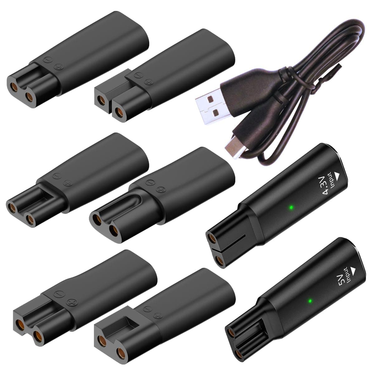 8PCS Universal USB-C Power Charger with 8 Charging Heads, USB Adapter for Hair Clippers, Beard Trimmers, Shavers, Lamps, Purifiers, Compatible with Philips Norelco