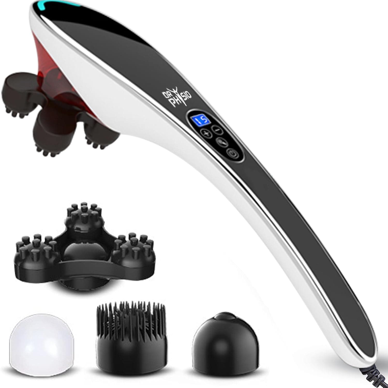 Dr Physio USA 1007 Electric Handheld Full Body Hammer Massager Machine for Pain Relief & Relaxation with 4 Massage Heads, 4 Speed Settings, Back, Leg & Foot (Black)