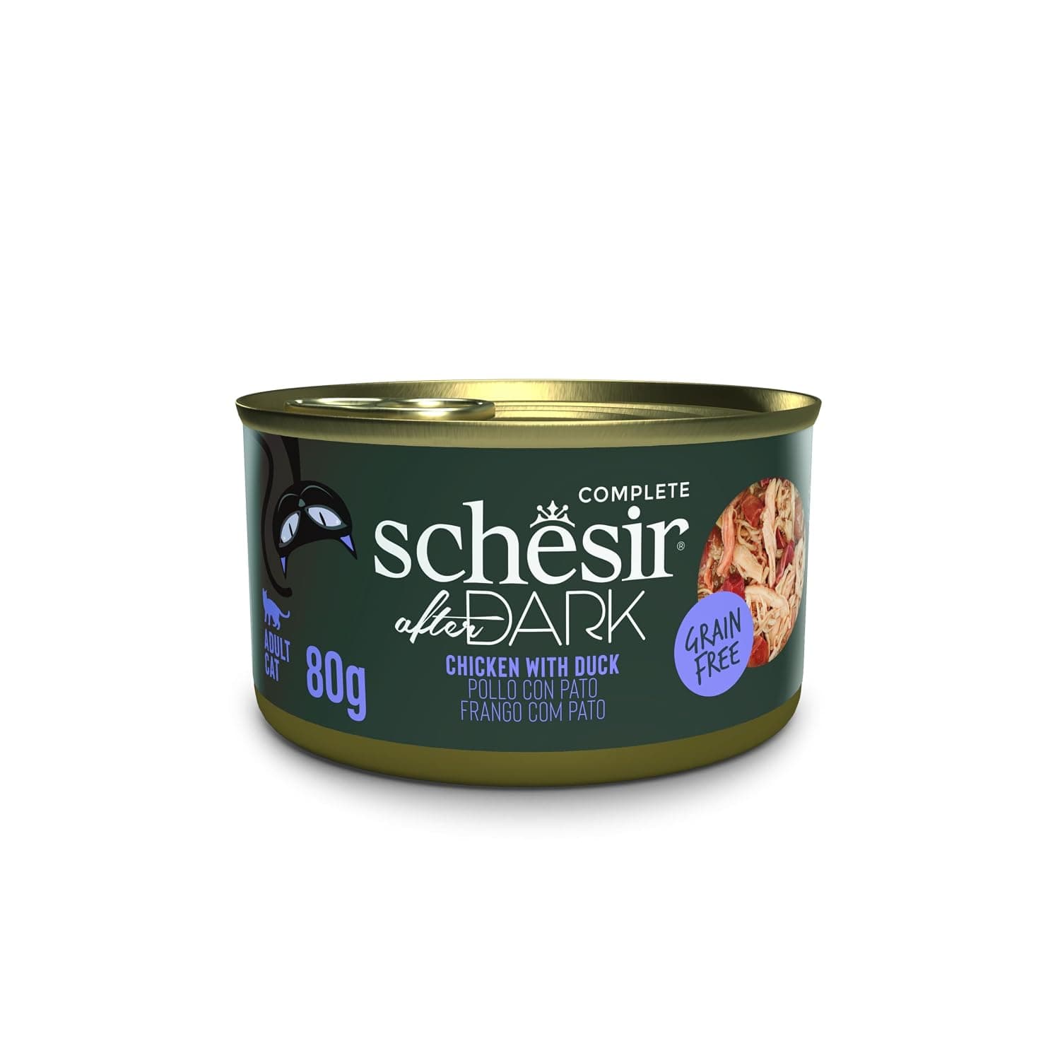 Schesir After Dark Chicken Fillets with Duck in Broth Complete Wet Cat Food (12 Cans x 80g)
