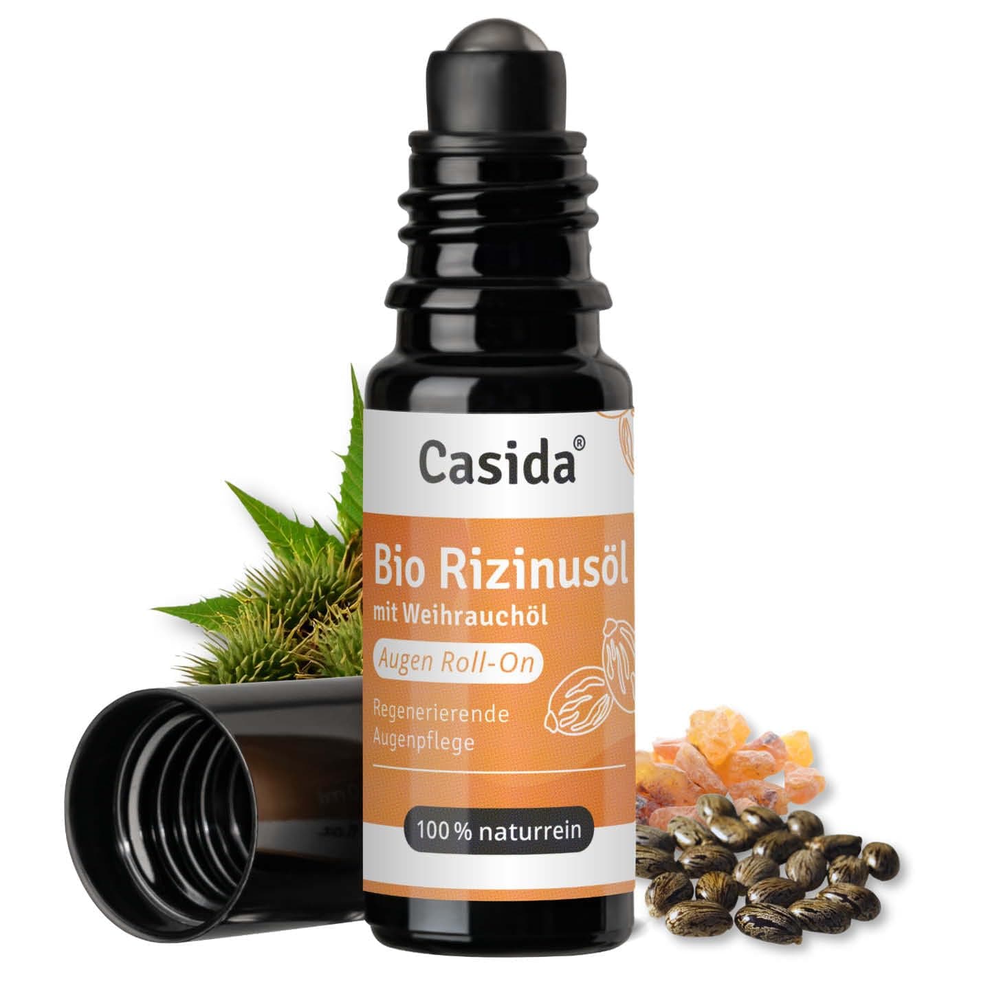 Casida Organic Castor Oil Eye Roll On with Frankincense Oil - Cooling Eye Roller - Regenerating Eye Care - for Wrinkles, Dark Circles, Puffiness - with Natural Organic Oils - 10 ml