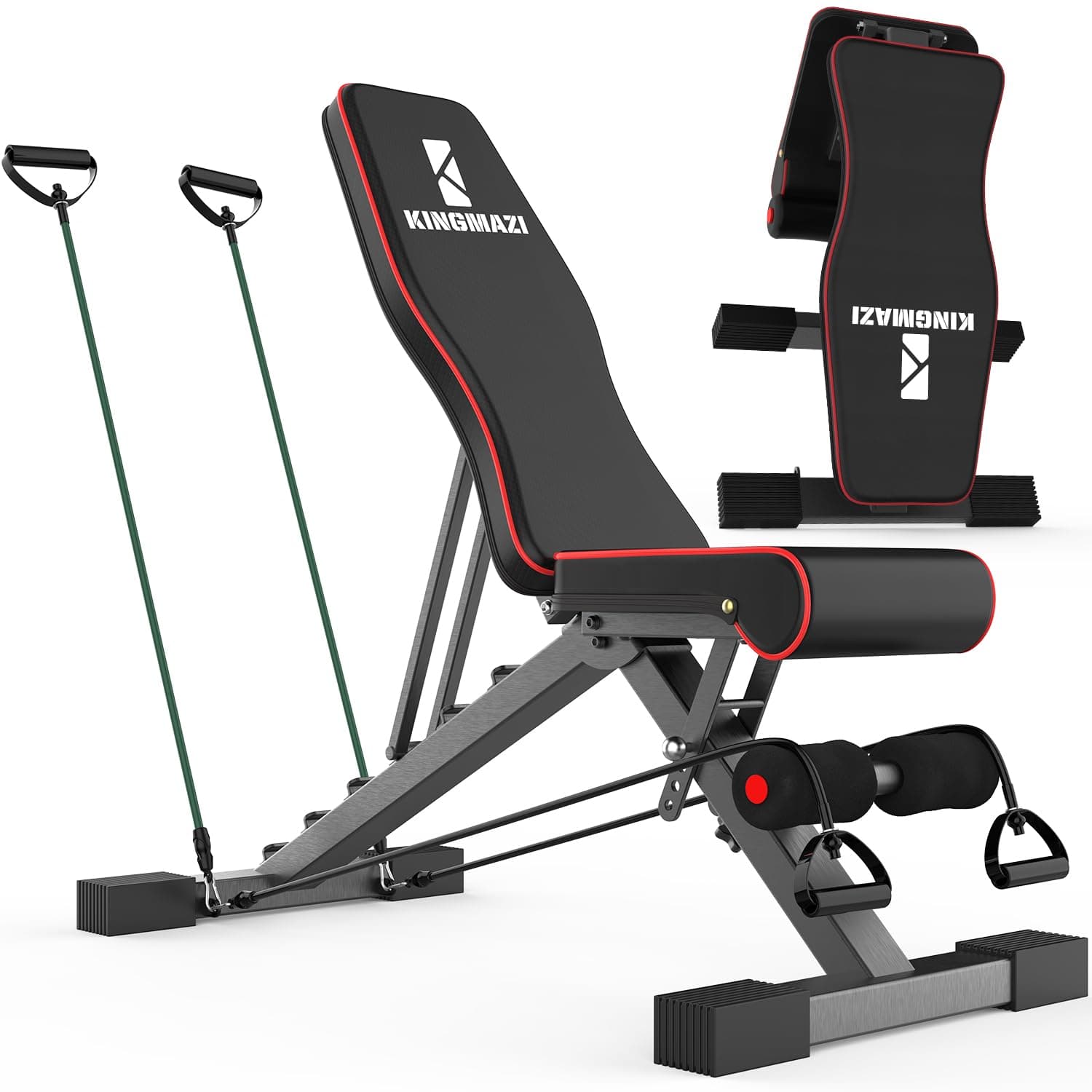 Adjustable Weight Bench with Free exercise poster, Foldable Fitness Bench with Resistance Bands, 300kg Capacity, Multi-Position Exercise Equipment