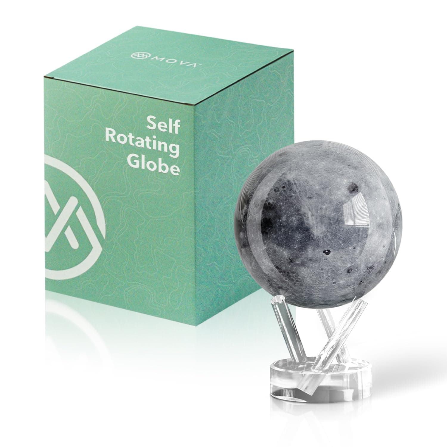 MOVA Self Rotating Globe, Moon Classic (4.5") | solar powered rotating globe, no batteries or cords, gift for astronomy lovers, premium kinetic display, space desk decor