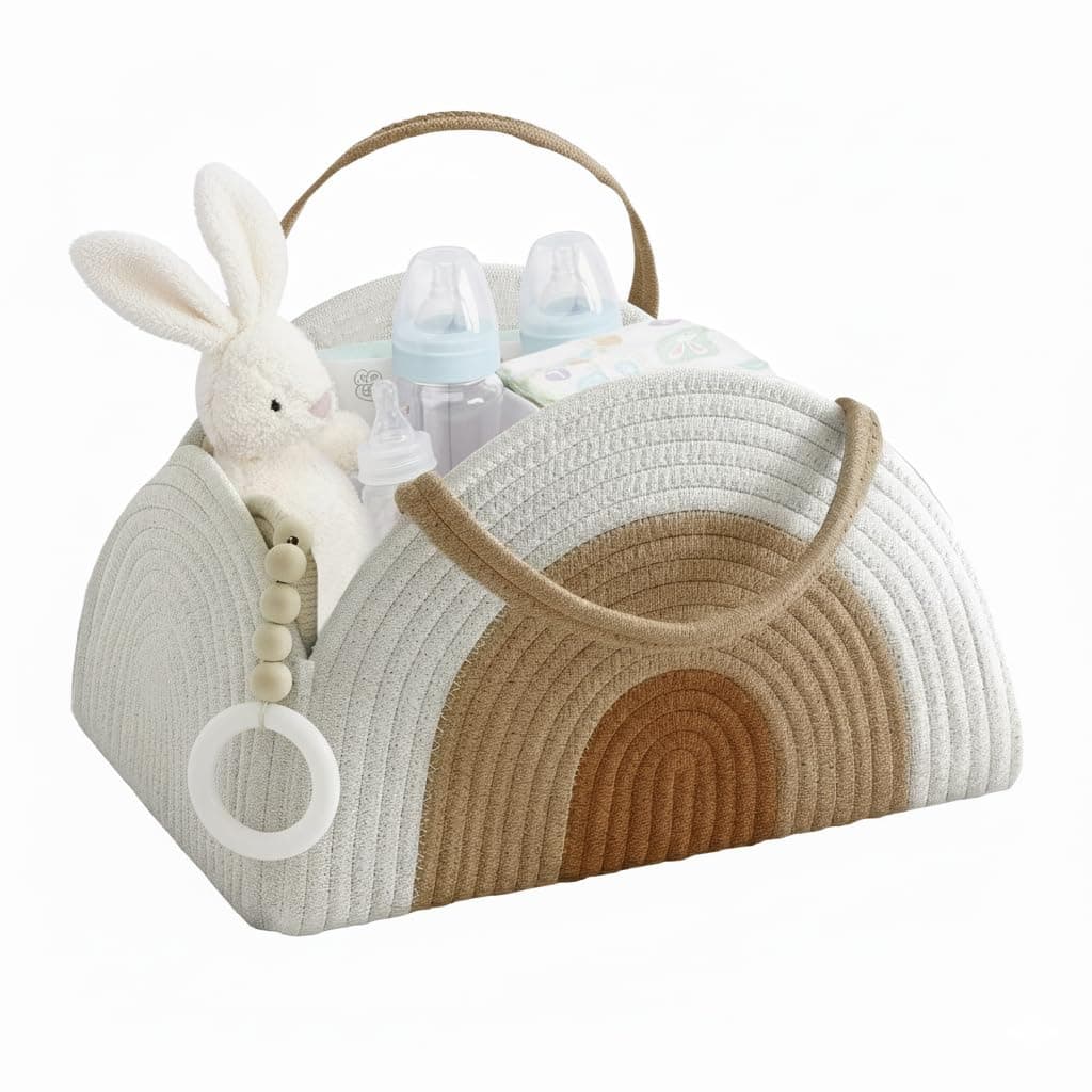 HANNEA® Cotton Diaper Caddy Organizer, Portable Baby Diaper Bag with Handles for Nursery Storage, Newborn Essentials Basket for Changing Table and Travel