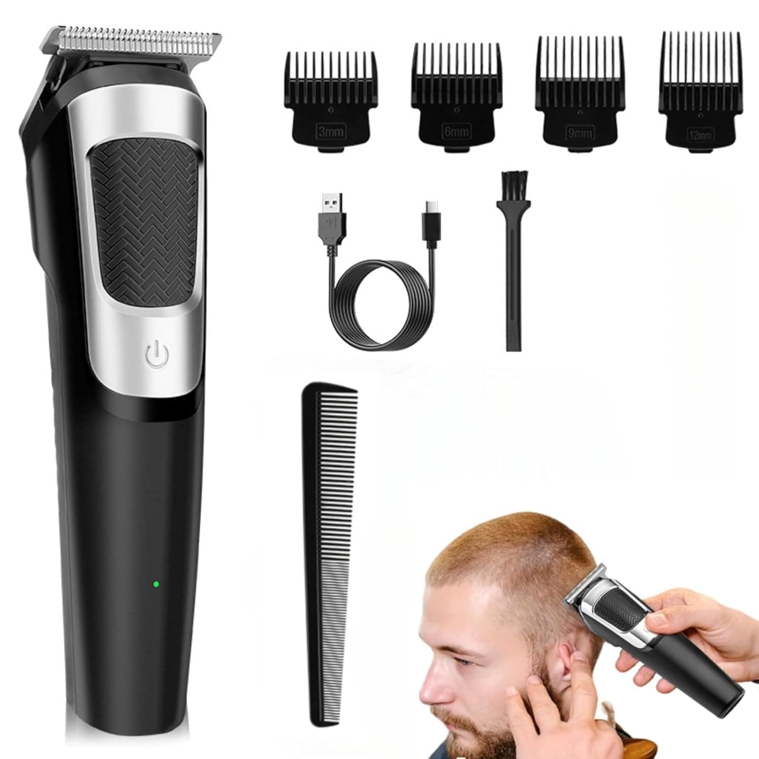 Beard Trimmer, Men's Grooming Kit, Professional Hair Clippers, Equipped With Precision Blades And A Comb, Suitable For Hair, Beard, Face And Body, USB Rechargeable