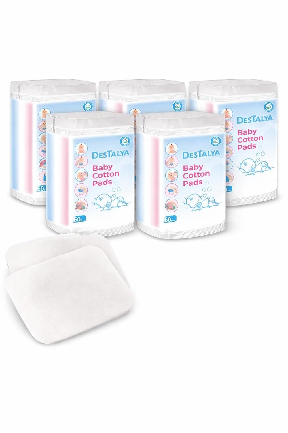 DESTALYA Baby Cotton Pads for Diaper Change | Large Cotton Squares | Cleansing Wipes | Soft Washcloths for Personal Care | Cotton Pads for Makeup Removal | Facial Cotton Pads (Maxi Pads 360)