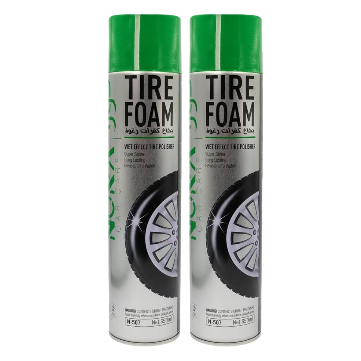 Nora Car Care Tire Foam | Wet Effect Tire Polisher | Super Shine | Long-Lasting | Water-Resistant Formula for Enhanced Tire Appearance and Protection - 650ml (2 PCS)