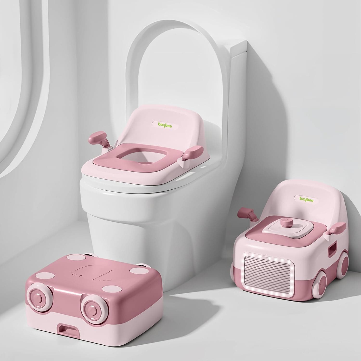 Baybee 3 in 1 Convertible Baby Potty Training Seat for Kids | Potty Toilet Seat Chair for Kids with Led Light, Handle, PU Cushion & Closing Lid | Baby Potty Seat for Toddlers Kids 1-5 Years (Pink)