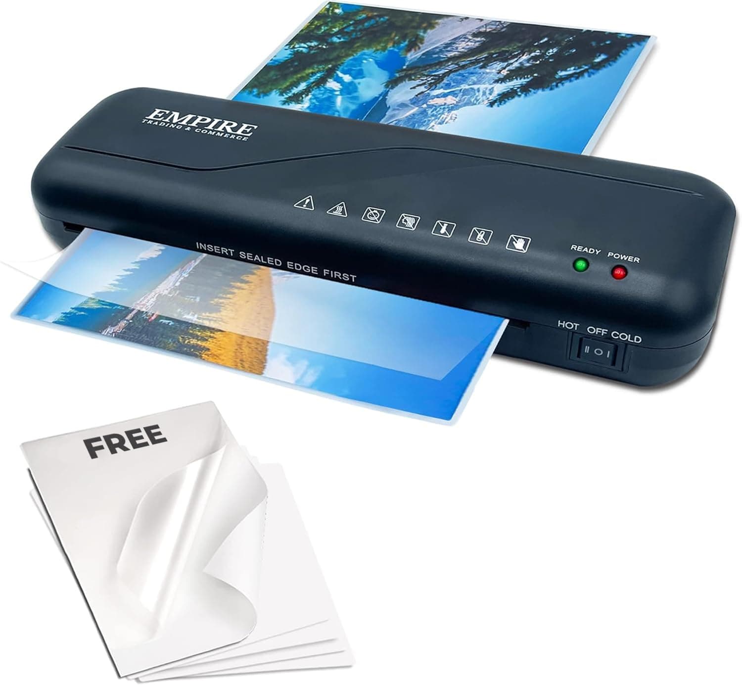 EMPIRE TRADING & COMMERCE Laminating Machine with 5 Laminating Pouches, Hot and Cold Laminator Machine, A4 Thermal Laminator for Home, School and Office Use
