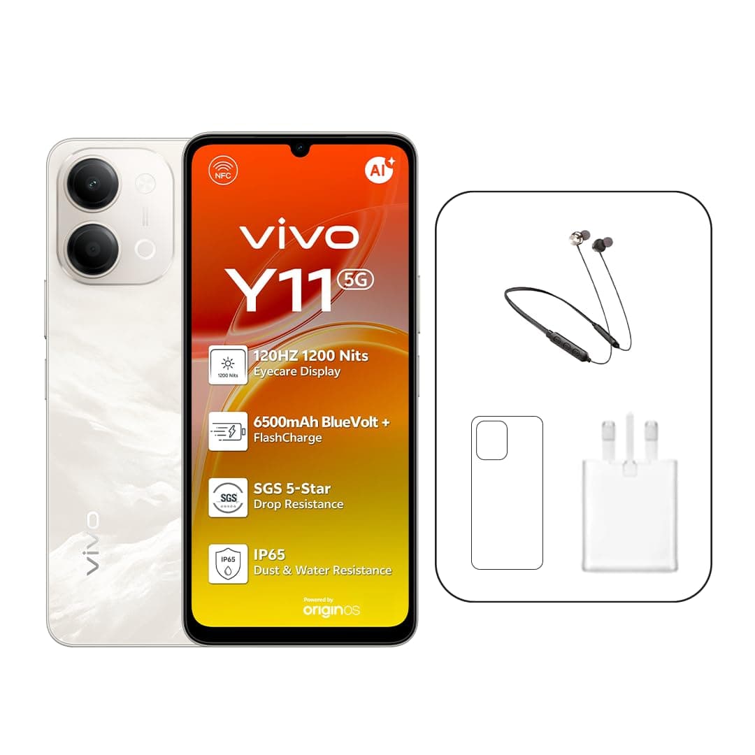 Vivo Y11 5G (platinum, 4+4GB RAM, 128 GB) 44W charger | 120 Hz| IP65 | NFC | Exclusive Neckband, 24 Months Warranty and 6 Months Screen Protection