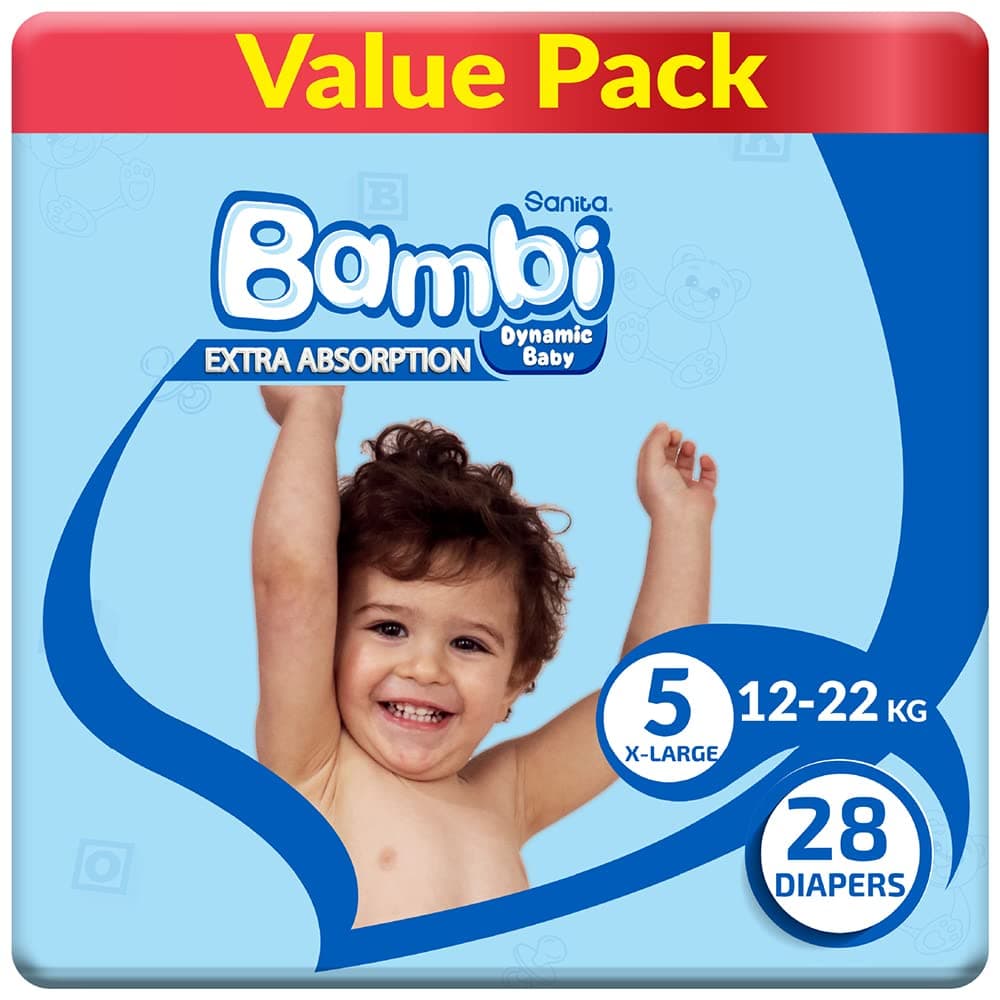 Sanita Bambi, Size 5, XL, 12-22 Kg, Value Pack, 28 Diapers