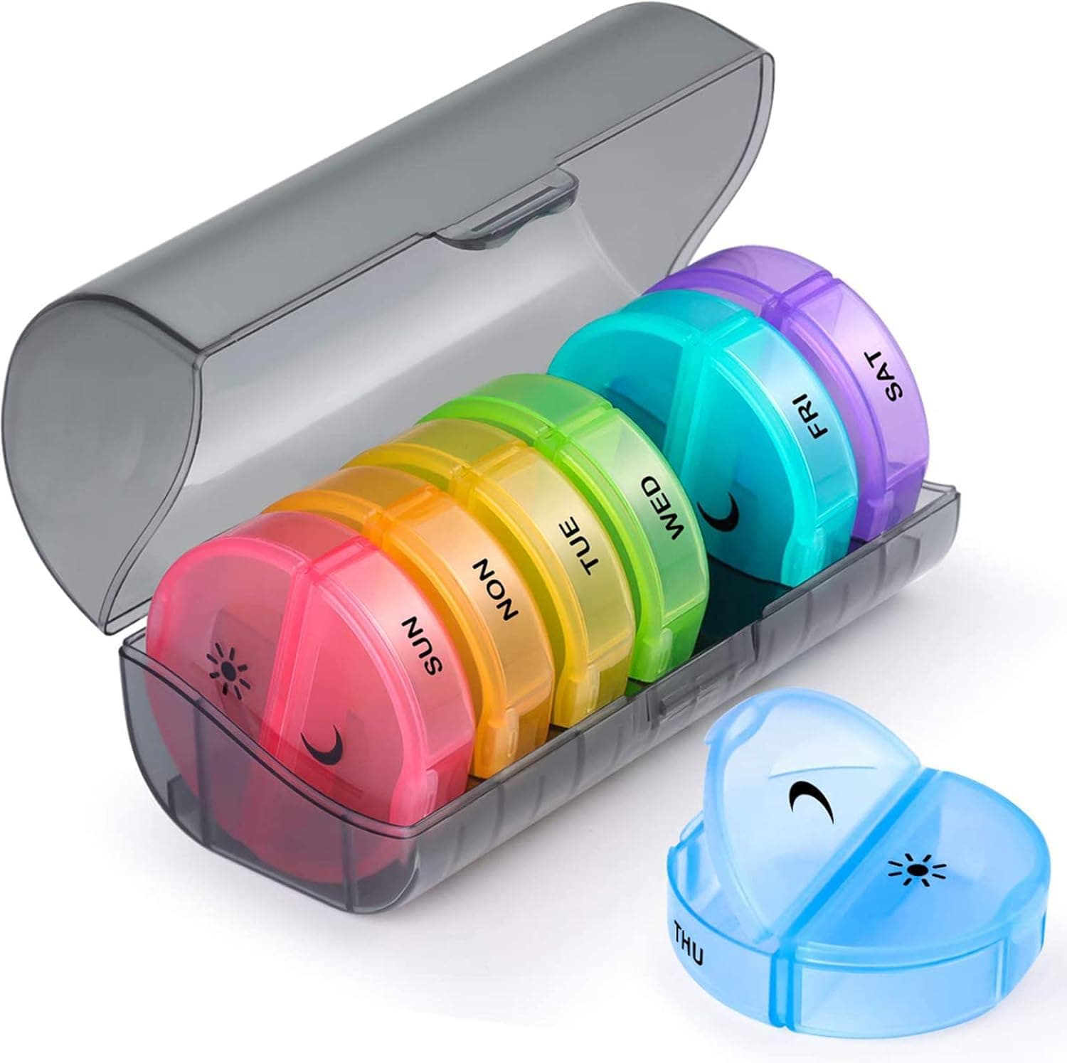 Large Weekly Pill Organizer 2 Times a Day, Daily Pill Box 7 Day Easy to Open with Double Protection, AM PM Pill Case for Medicine/Vitamin/Fish Oil/Supplements (Colorful)