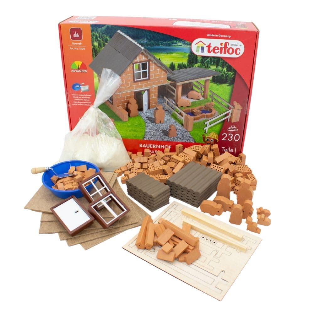 Teifoc Farm - Brick Building Set 4920, Model Construction 200+ Components | Craft set made of natural materials, DIY kit, construction toy with hutch and animals for children aged 7 8 9 years